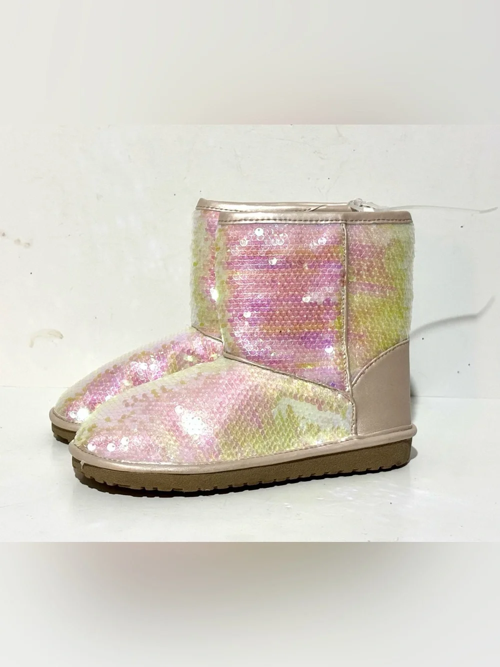 The Children's Place Iridescent Sequin Short Boots - Pastel Pink & Yellow NWT